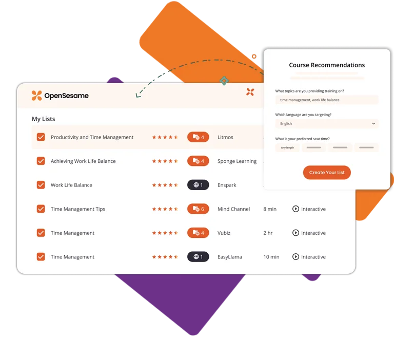 Course list in the OpenSesame catalog interface
