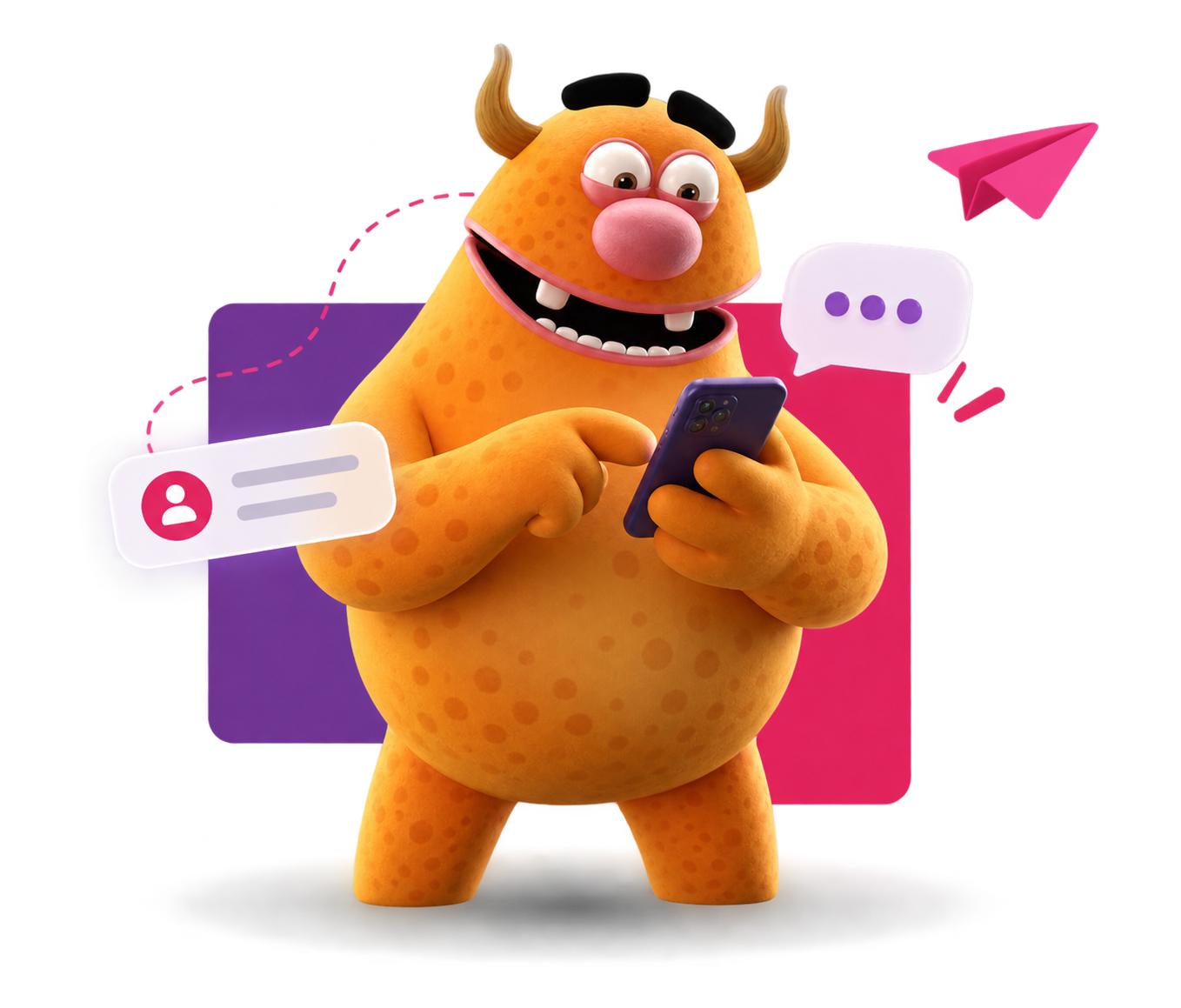 Digitallica mascot Revize texting on a phone